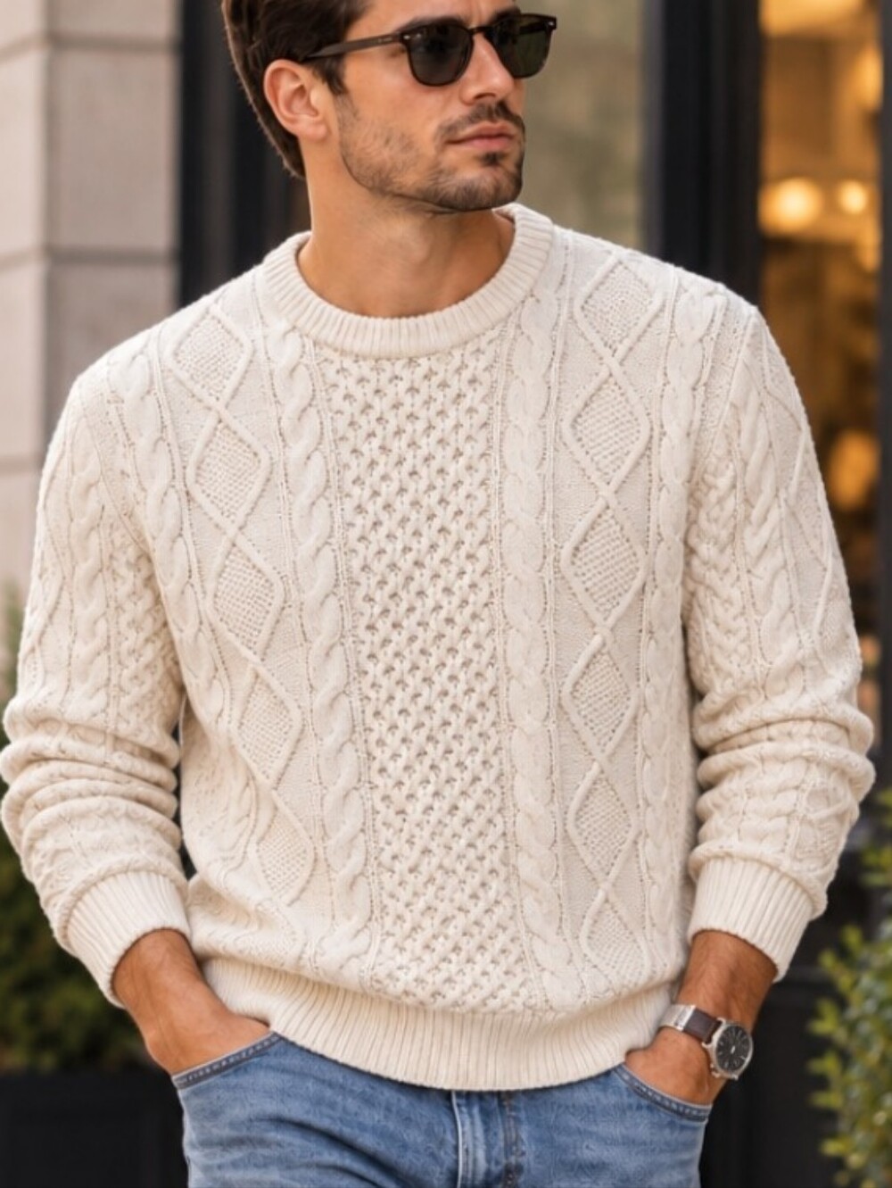 Polo by Ralph Lauren Cream Cable-Knit Crewneck Sweater